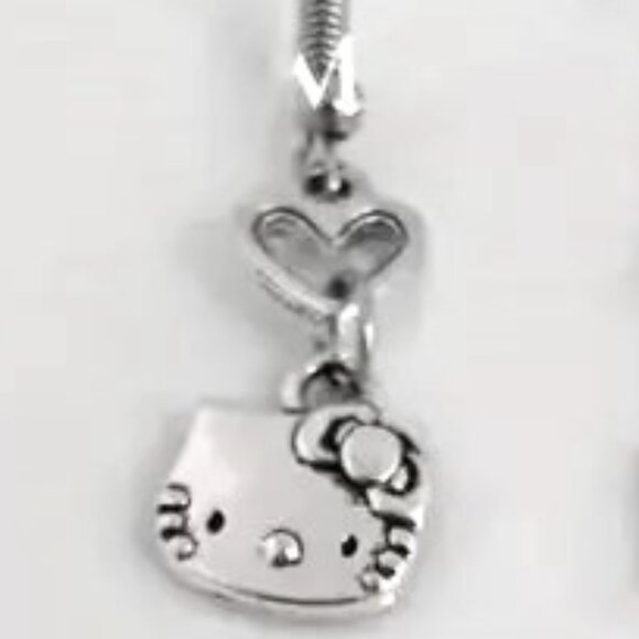 Sanrio Hello Kitty Earrings Love Heart Dangle Silver Cute Goth Emo Scene Gift - Picture 2 of 2